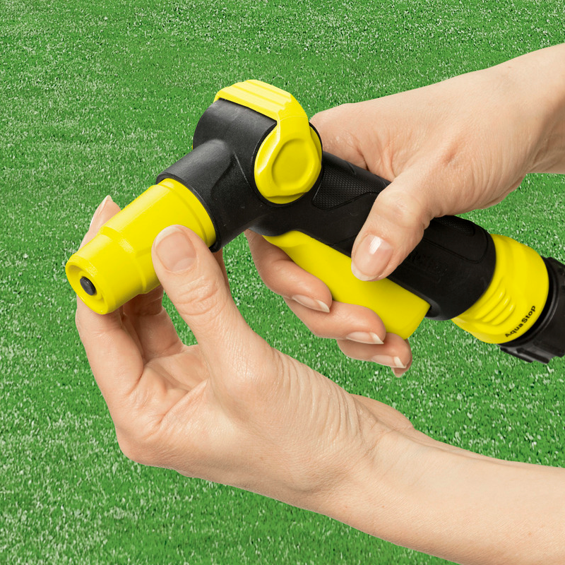 Pistola de agua para riego de dos chorros con regulador de caudal