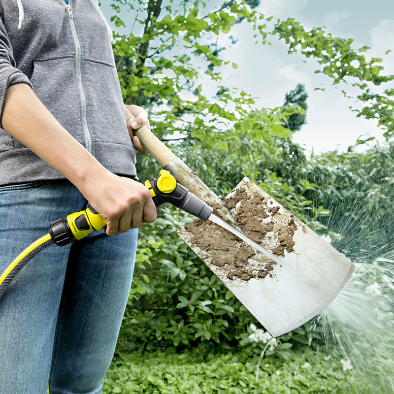 Pistola de agua para riego de dos chorros con regulador de caudal